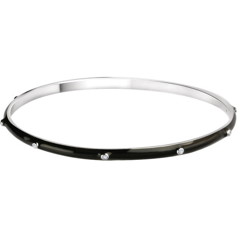 Accented Black Enamel Bangle Bracelet