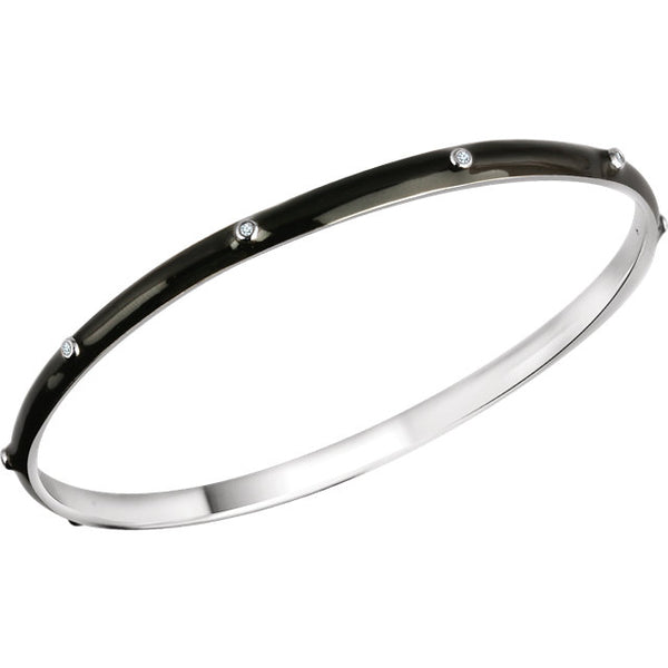 Accented Black Enamel Bangle Bracelet