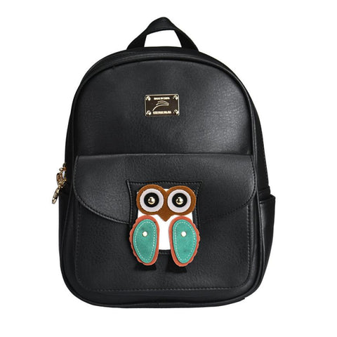 Stylish Black PU Leather Owl Backpack