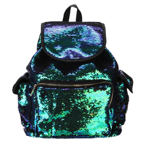 Women pu Leather Double Color Sequins Backpack