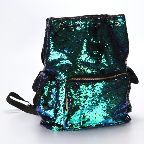 Women pu Leather Double Color Sequins Backpack
