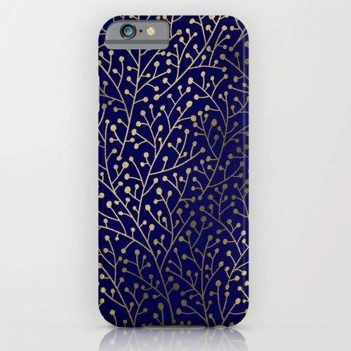 Gold Berry Branches on Navy Mobile Cover