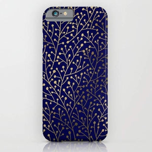 Gold Berry Branches on Navy Mobile Cover