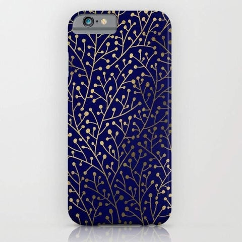 Gold Berry Branches on Navy Mobile Cover